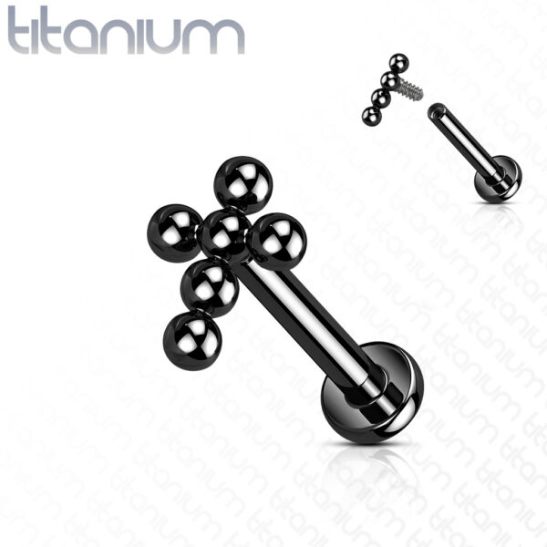 Titanium intern geschroefde labret piercing met balletjes in kruis - Afbeelding 6