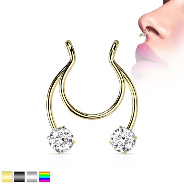 Fake clip-on piercing met twee glinsterende steentjes