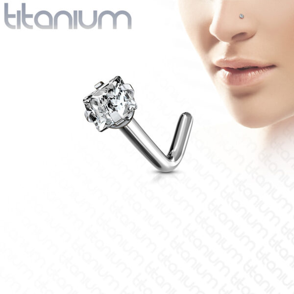 Titanium neus stud piercing met helder vierkant prong-set