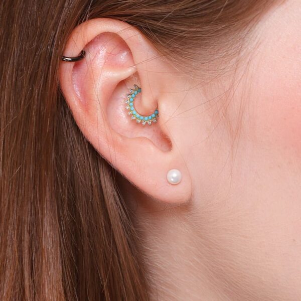 Piercing ring met turquoise en heldere CZ steentjes - Afbeelding 6