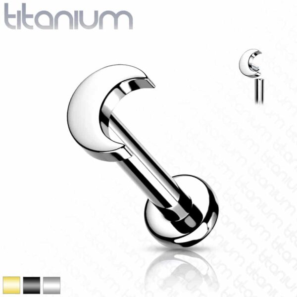 Intern geschroefde labret piercing van titanium met maan top