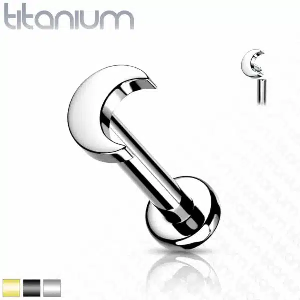 Intern geschroefde labret piercing van titanium met maan top