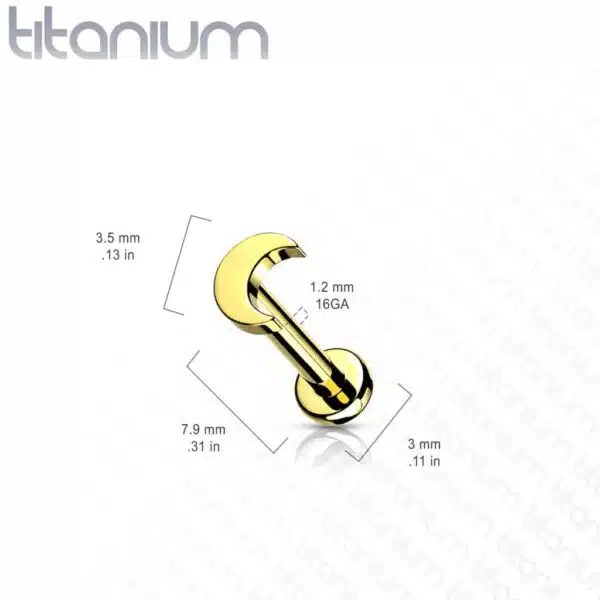 Intern geschroefde labret piercing van titanium met maan top - Afbeelding 2