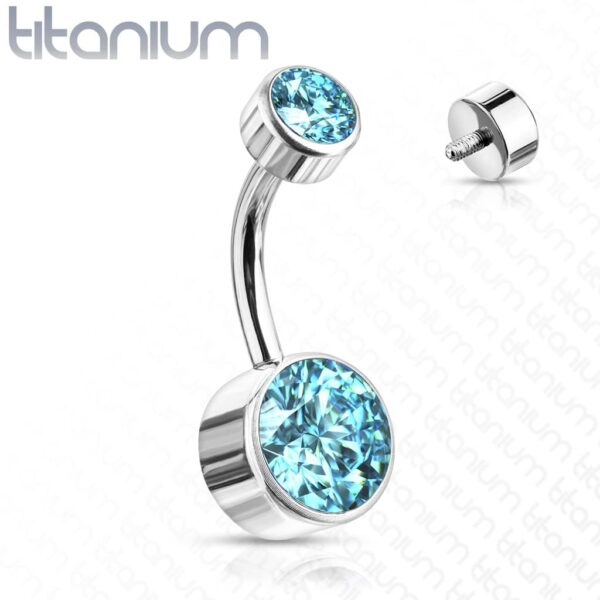 Titanium navelpiercing met dubbel rond Swarovski kristal in verschillende kleuren - Afbeelding 15