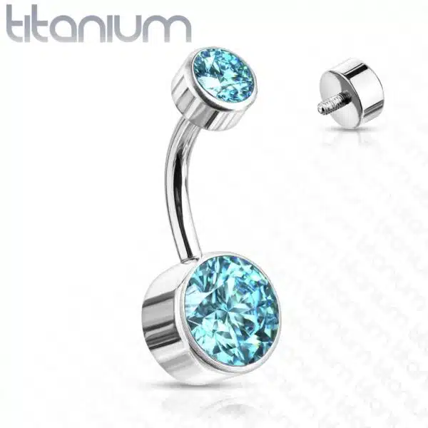 Titanium navelpiercing met dubbel rond Swarovski kristal in verschillende kleuren - Afbeelding 15