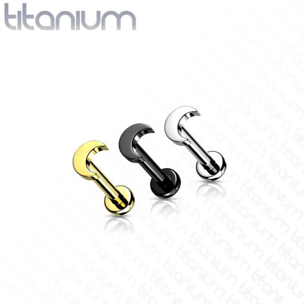 Intern geschroefde labret piercing van titanium met maan top - Afbeelding 3