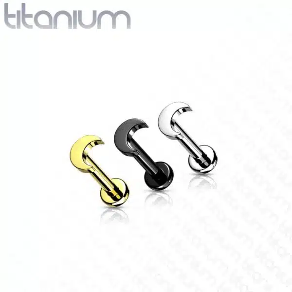 Intern geschroefde labret piercing van titanium met maan top - Afbeelding 3