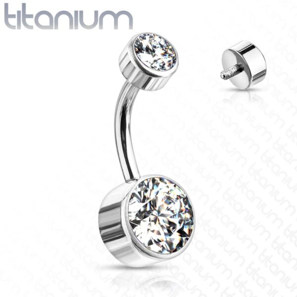 Titanium navelpiercing met dubbel rond Swarovski kristal in verschillende kleuren - Afbeelding 18