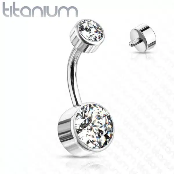 Titanium navelpiercing met dubbel rond Swarovski kristal in verschillende kleuren - Afbeelding 18