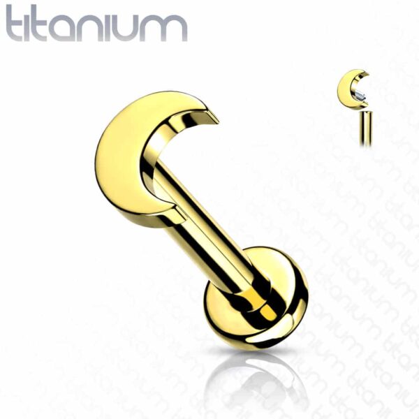 Intern geschroefde labret piercing van titanium met maan top - Afbeelding 6