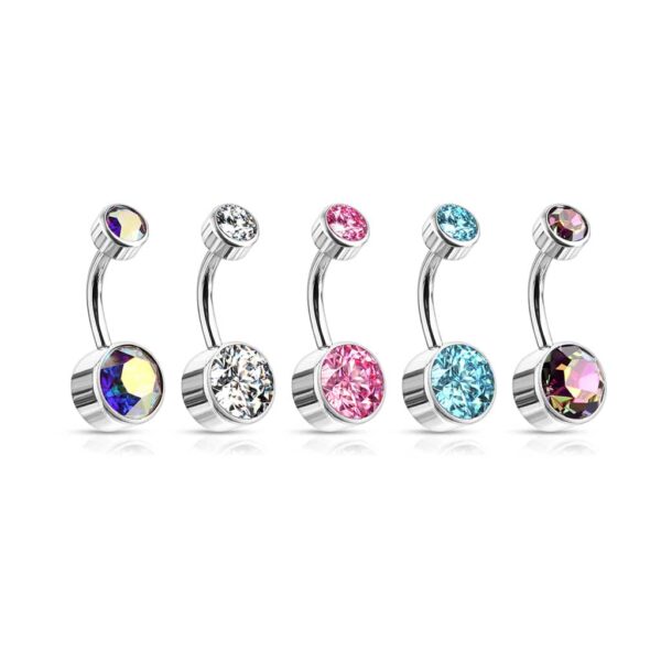 Titanium navelpiercing met dubbel rond Swarovski kristal in verschillende kleuren - Afbeelding 2