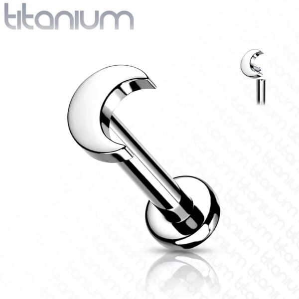 Intern geschroefde labret piercing van titanium met maan top - Afbeelding 9