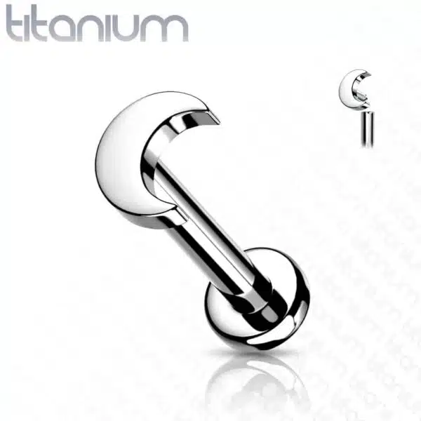 Intern geschroefde labret piercing van titanium met maan top - Afbeelding 9