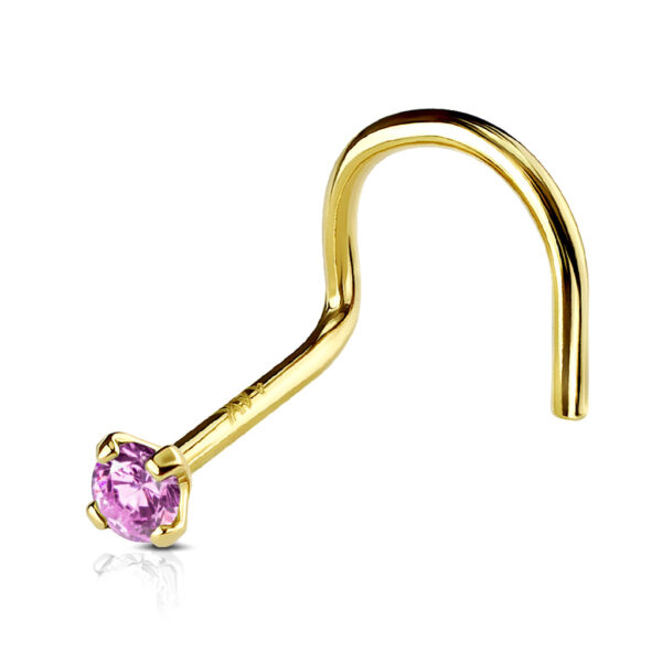 14Kt. Goud neus screw met kristal in verschillende kleuren - Afbeelding 6