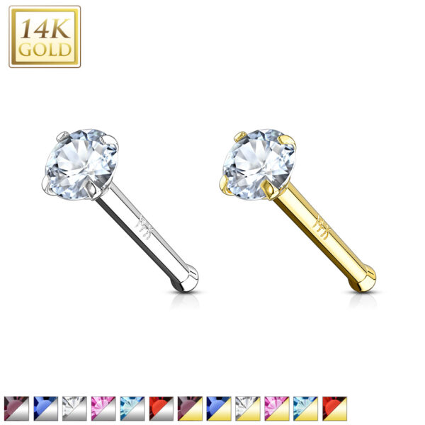 14Kt. gouden neuspiercing met kristal in verschillende kleuren