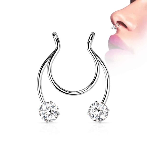 Fake clip-on piercing met twee glinsterende steentjes - Afbeelding 2