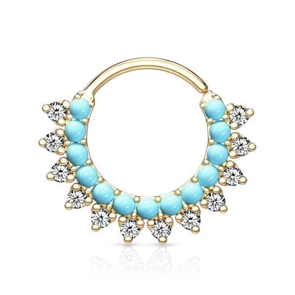 Piercing ring met turquoise en heldere CZ steentjes - Afbeelding 7