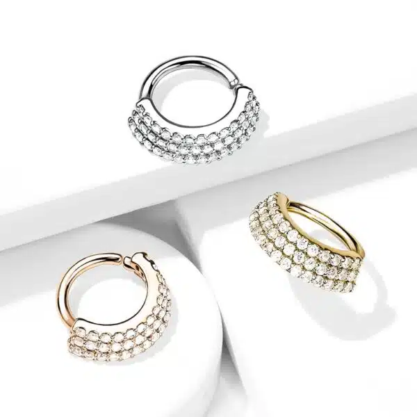 Ring met  3 ingelegde rijen CZ steentjes