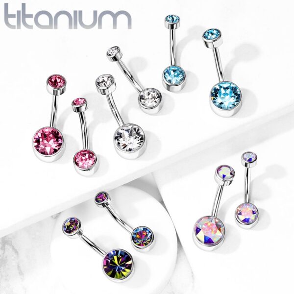 Titanium navelpiercing met dubbel rond Swarovski kristal in verschillende kleuren - Afbeelding 4
