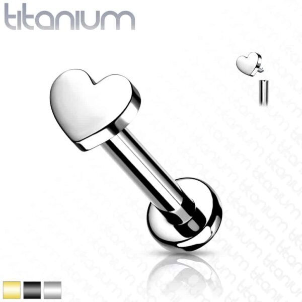 Intern geschroefde labret piercing van titanium met hartje
