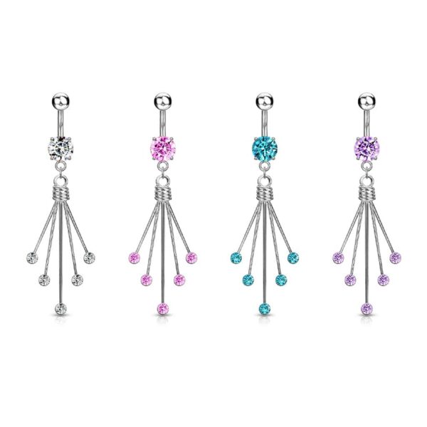 Fancy titanium navelpiercing met 5 ronde CZ stenen hanger - Afbeelding 2