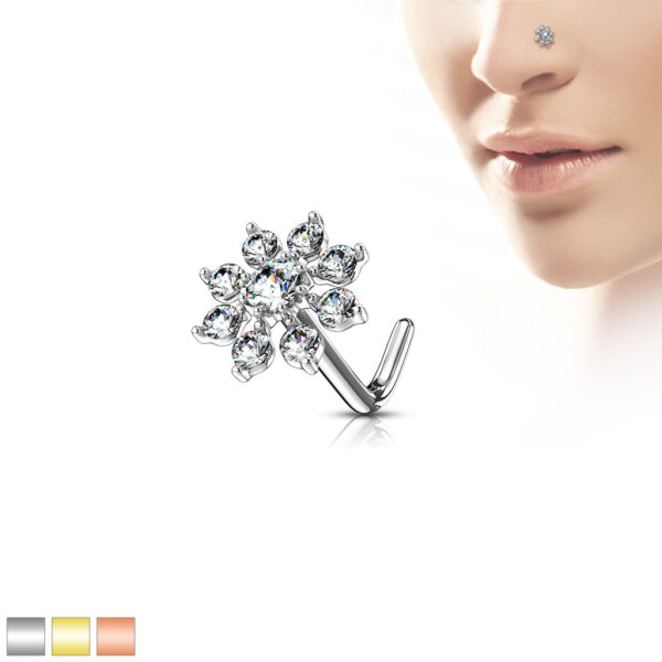 Neus stud piercing met bloem top ingelegd met CZ steentjes