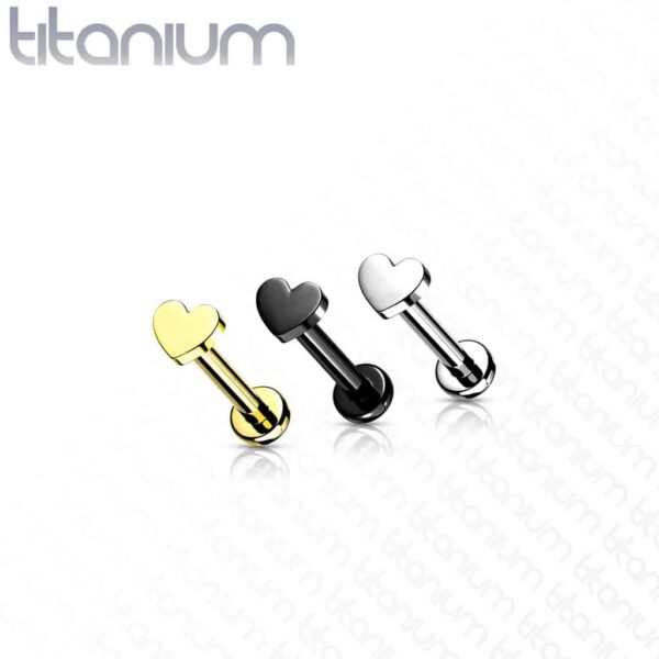 Intern geschroefde labret piercing van titanium met hartje - Afbeelding 3