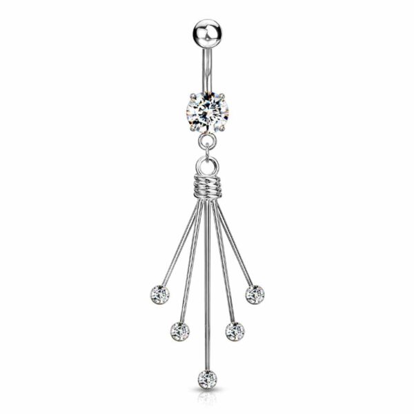 Fancy titanium navelpiercing met 5 ronde CZ stenen hanger - Afbeelding 3