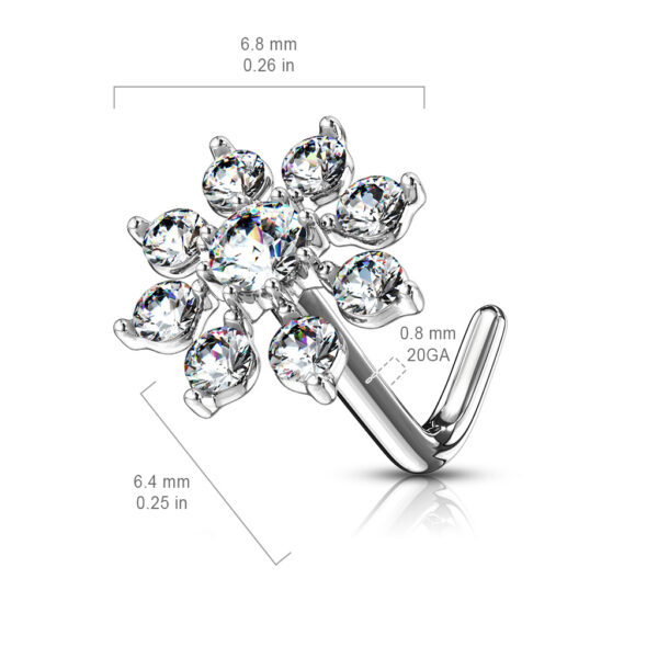 Neus stud piercing met bloem top ingelegd met CZ steentjes - Afbeelding 2
