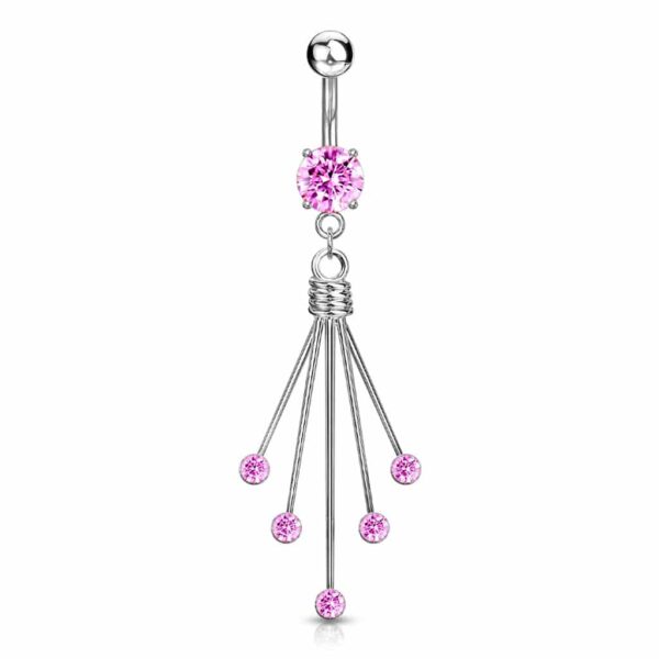 Fancy titanium navelpiercing met 5 ronde CZ stenen hanger - Afbeelding 4