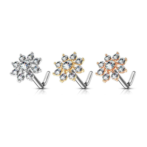 Neus stud piercing met bloem top ingelegd met CZ steentjes - Afbeelding 3