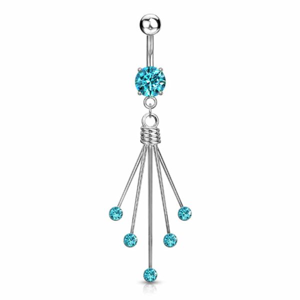 Fancy titanium navelpiercing met 5 ronde CZ stenen hanger - Afbeelding 5