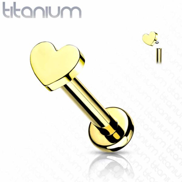 Intern geschroefde labret piercing van titanium met hartje - Afbeelding 6