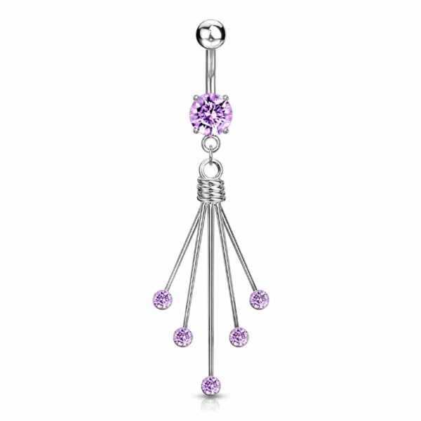 Fancy titanium navelpiercing met 5 ronde CZ stenen hanger - Afbeelding 6