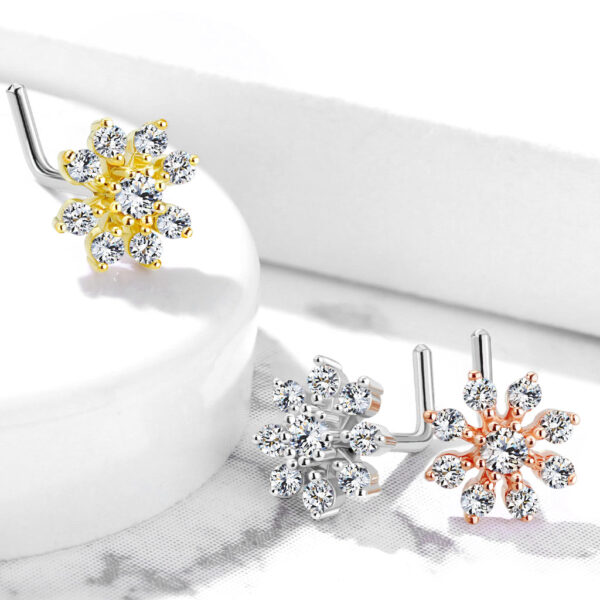 Neus stud piercing met bloem top ingelegd met CZ steentjes - Afbeelding 5