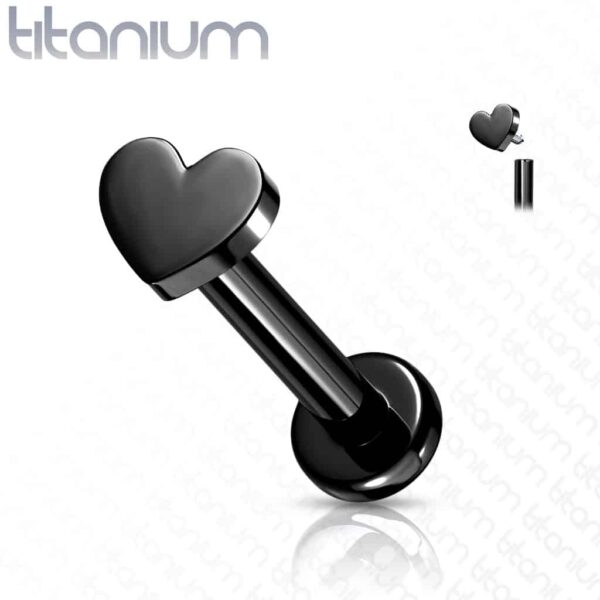 Intern geschroefde labret piercing van titanium met hartje - Afbeelding 7