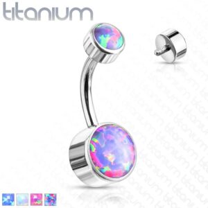 Titanium navelpiercing met opaal stenen