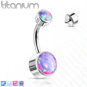 Titanium navelpiercing met opaal stenen