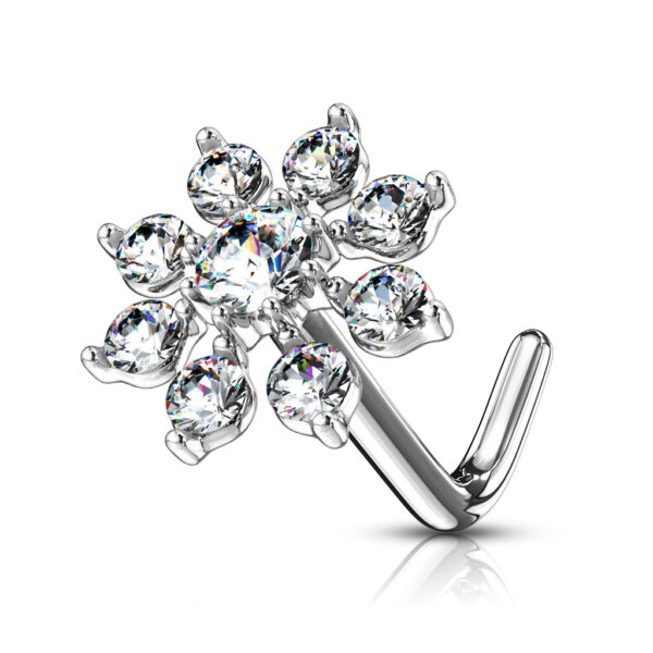 Neus stud piercing met bloem top ingelegd met CZ steentjes - Afbeelding 6