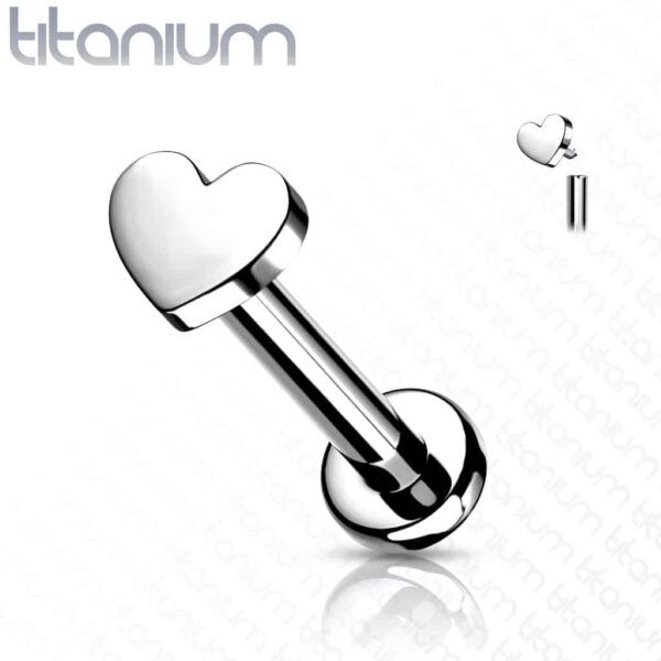 Intern geschroefde labret piercing van titanium met hartje - Afbeelding 8
