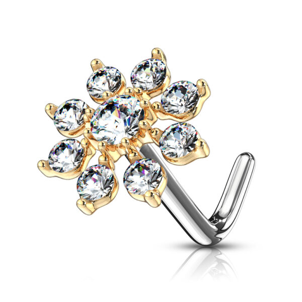 Neus stud piercing met bloem top ingelegd met CZ steentjes - Afbeelding 7