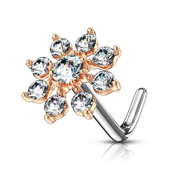 Neus stud piercing met bloem top ingelegd met CZ steentjes - Afbeelding 8