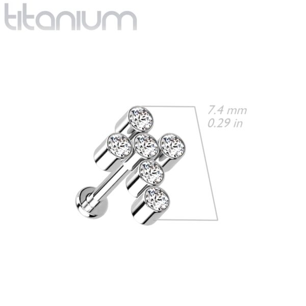 Titanium intern geschroefde labret piercing met CZ steentjes in kruis - Afbeelding 2