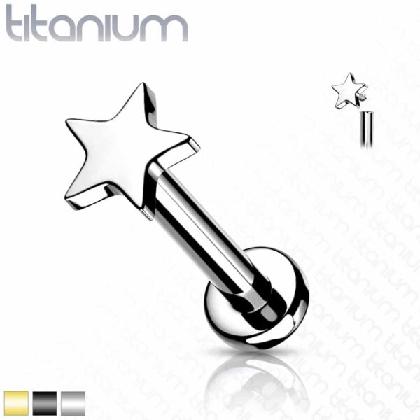 Intern geschroefde labret piercing van titanium met sterretje