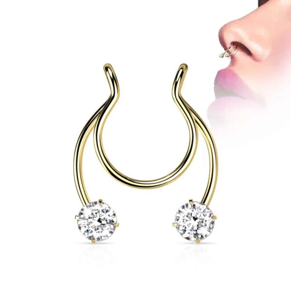 Fake clip-on piercing met twee glinsterende steentjes - Afbeelding 3