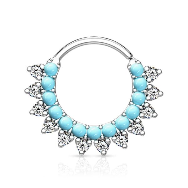 Piercing ring met turquoise en heldere CZ steentjes - Afbeelding 8