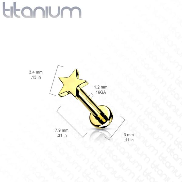 Intern geschroefde labret piercing van titanium met sterretje - Afbeelding 2