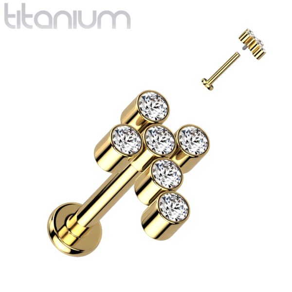 Titanium intern geschroefde labret piercing met CZ steentjes in kruis - Afbeelding 4