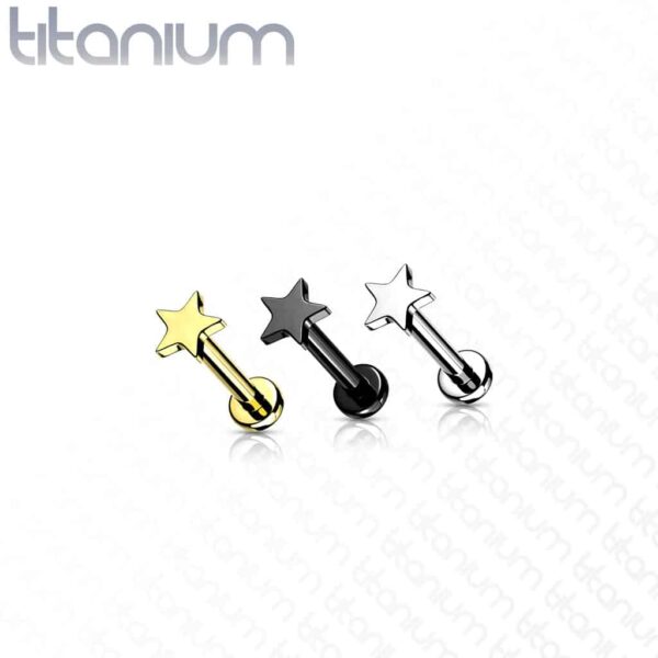 Intern geschroefde labret piercing van titanium met sterretje - Afbeelding 3