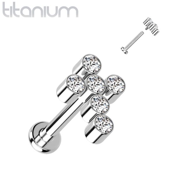 Titanium intern geschroefde labret piercing met CZ steentjes in kruis - Afbeelding 6